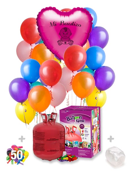 Pack Bautizo +: Globo Poliamida Personalizado 1 TINTA + Helio Maxi