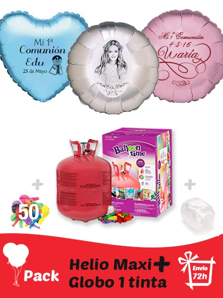 Pack Comunion + : Globos Poliamida Personalizados 1 TINTA + Helio Maxi