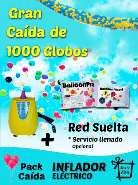 Pack Gran Caída de Globos 1000 Globos + Inflador Electrico + Red + Envío