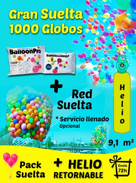 Pack Gran Suelta de Globos 1000 Globos + Helio + Adaptador + Red + Envío