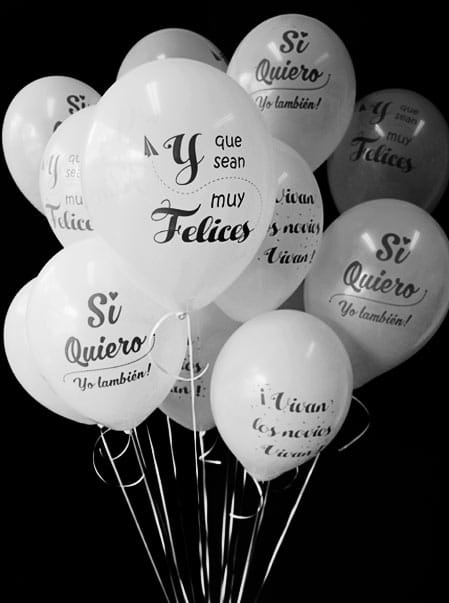 20 Globos Boda Blancos 3 Diseños + Helio Mini