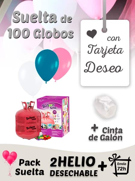 Suelta 100 Globos Boda con Tarjeta Deseo y helio