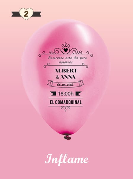 Invitaciones de Boda 2: Tarjeta y Globo Personalizado + Sobre | Globo 25 cm Metalizado