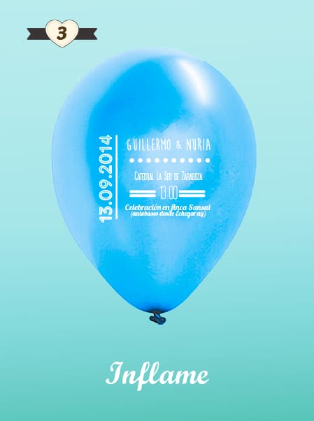 Invitaciones de Boda 3: Tarjeta y Globo Personalizado + Sobre | Globo 25 cm Metalizado