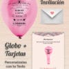 Invitaciones de Boda 2: Tarjeta y Globo Personalizado + Sobre | Globo 25 cm Metalizado