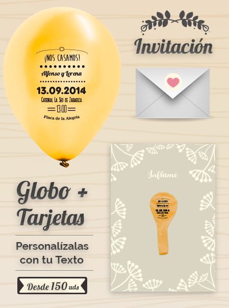 Invitaciones de Boda 4: Tarjeta y Globo Personalizado + Sobre