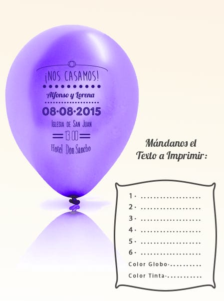 Invitaciones de Boda 4: Tarjeta y Globo Personalizado + Sobre
