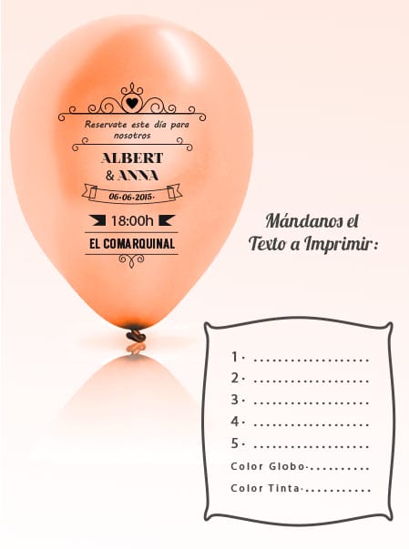 Invitaciones de Boda 2: Tarjeta y Globo Personalizado + Sobre | Globo 25 cm Metalizado