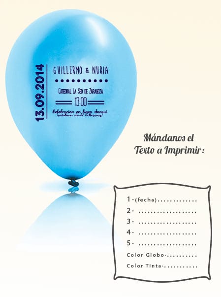 Invitaciones de Boda 3: Tarjeta y Globo Personalizado + Sobre | Globo 25 cm Metalizado