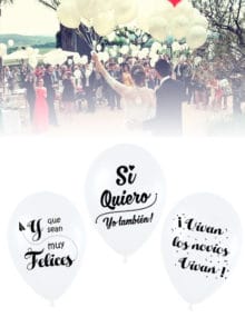 10 Globos Bodas 3 Diseños Vivan los Novios, Si quiero y Que sean Muy Felices